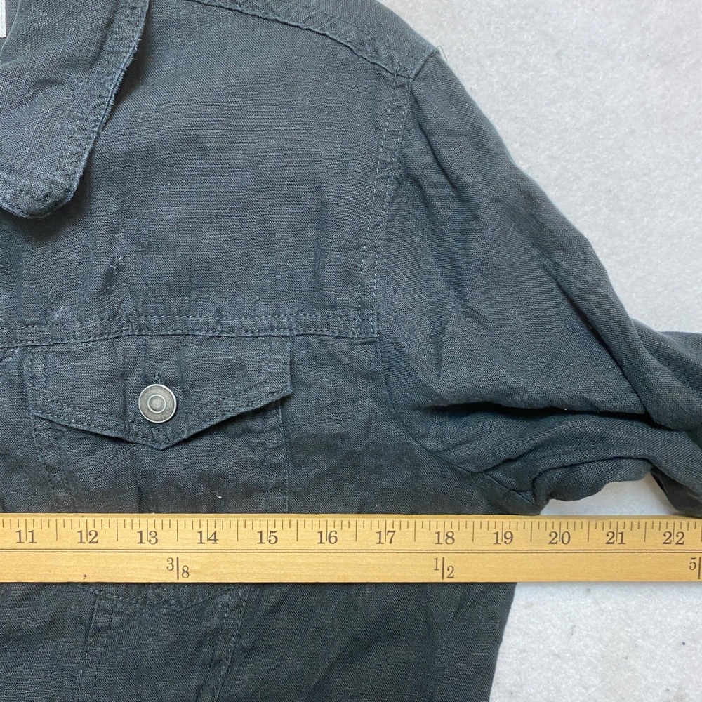 Jones & Co Linen Jacket Womens Medium Black Trucker Button-Down Pocket - Picture 6 of 9